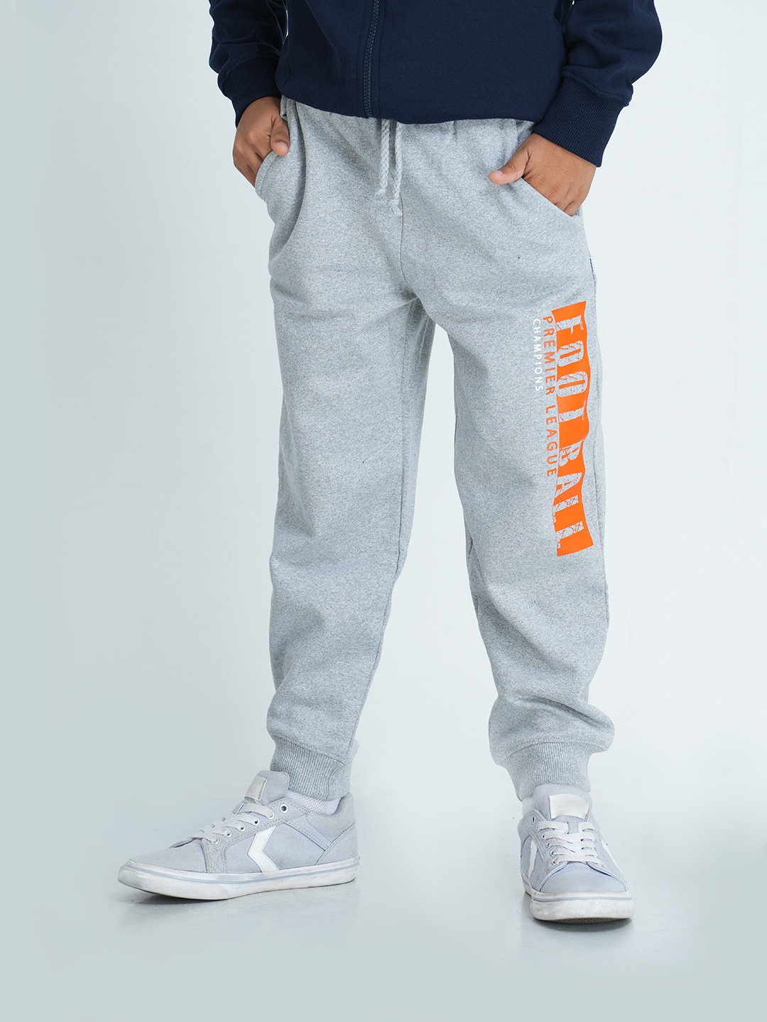 

mackly Boys Grey Melange & Orange Printed Joggers