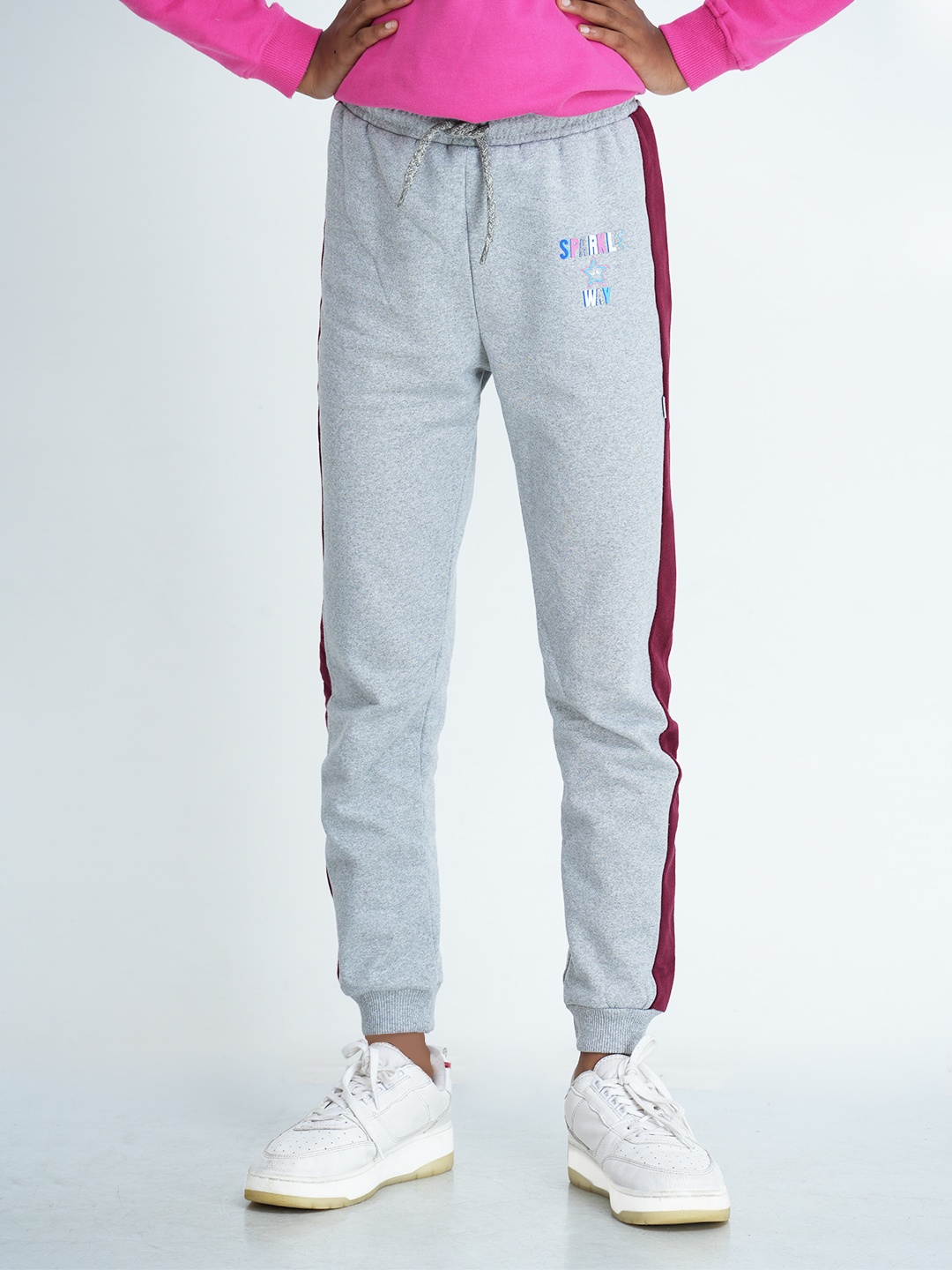 

mackly Girls Grey Melange & Red Solid Joggers