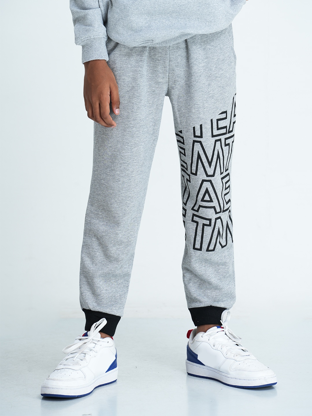 

mackly Boys Grey Melange & Black Printed Joggers