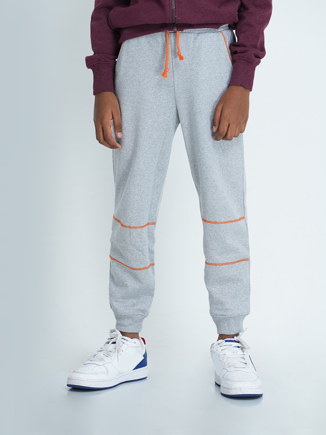 

mackly Boys Grey & orange Solid Joggers, Grey melange