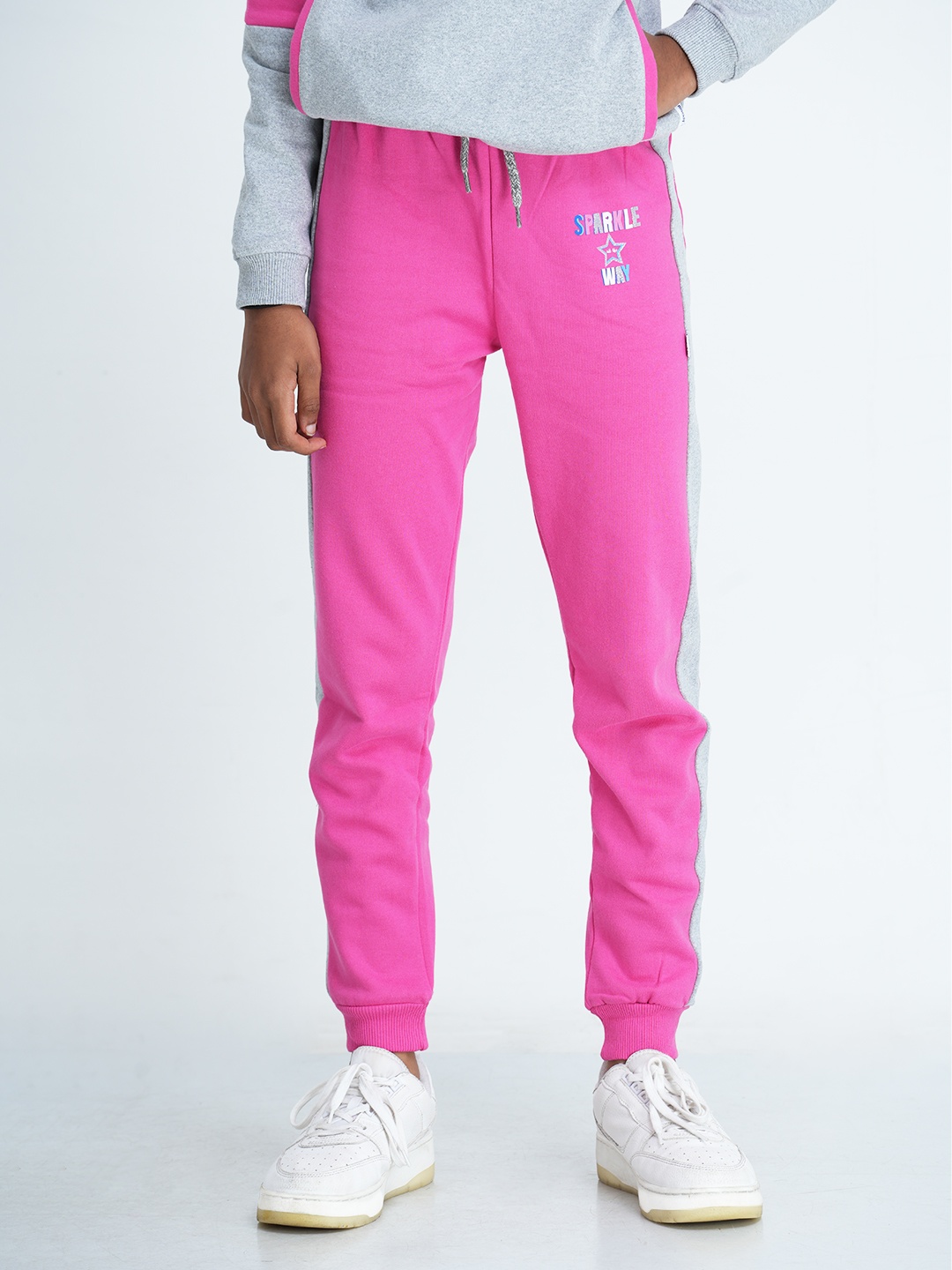 

mackly Girls Pink & Grey Colourblocked Joggers