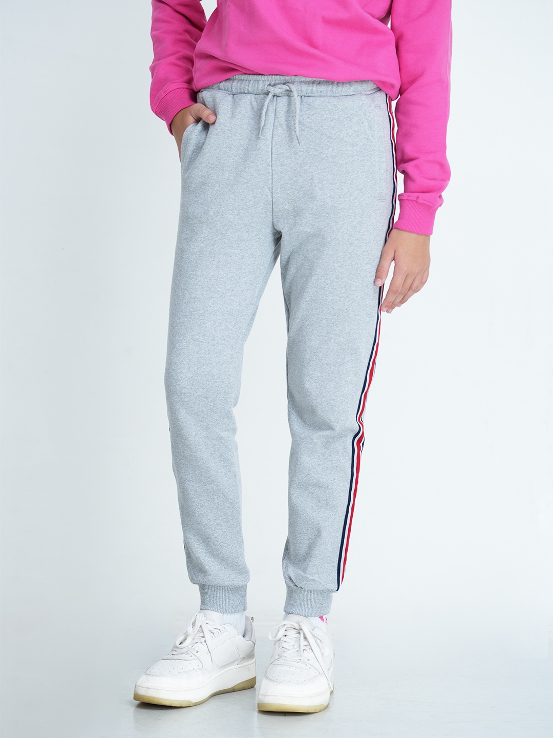 

mackly Girls Grey Melange & Red Solid Joggers