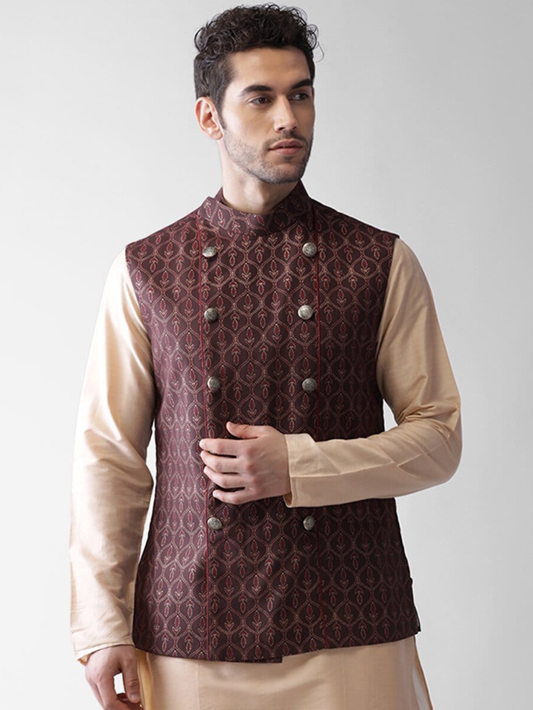

KISAH Men Brown Printed Nehru Jacket