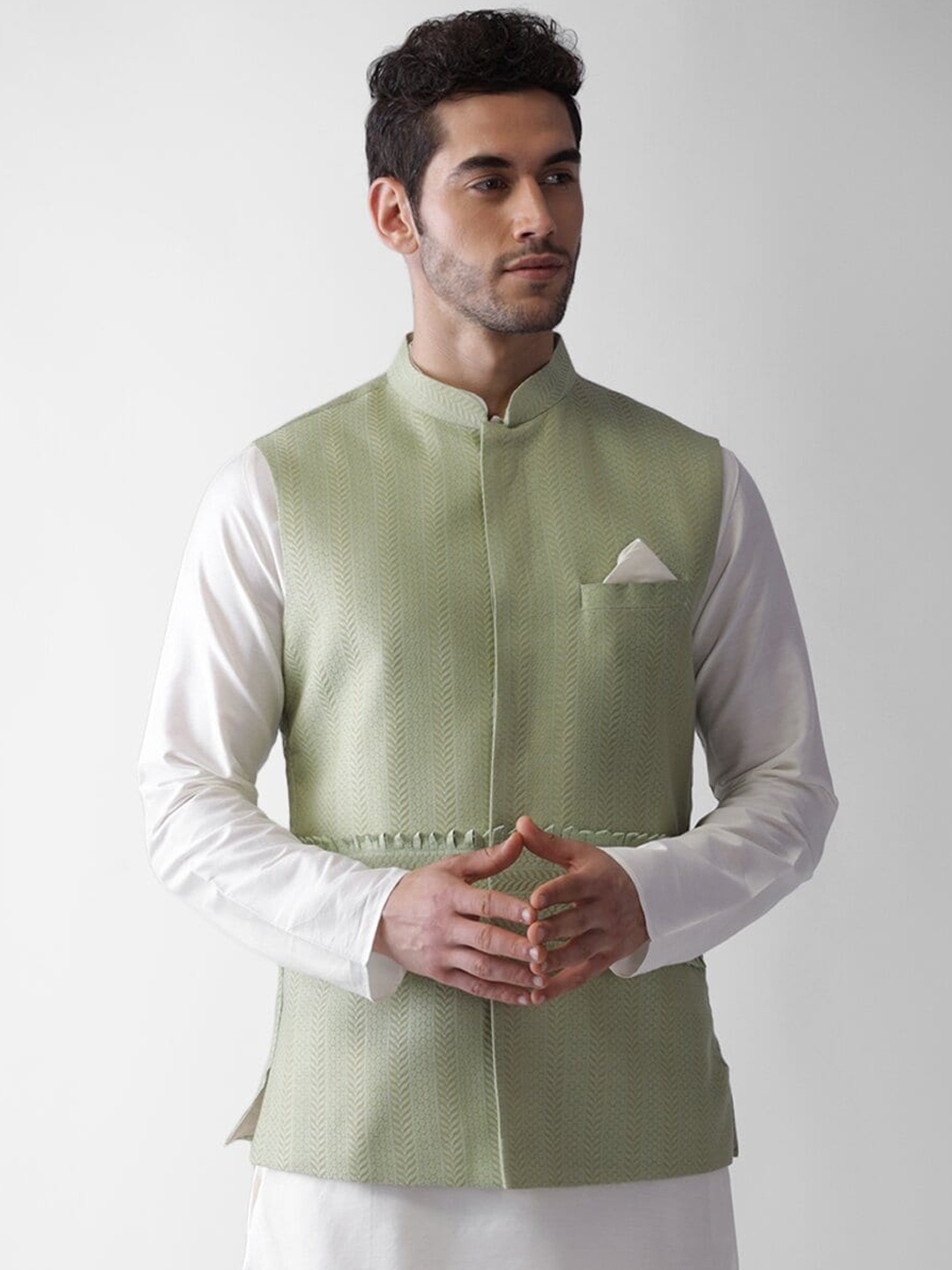 

KISAH Men Green Printed Nehru Jacket