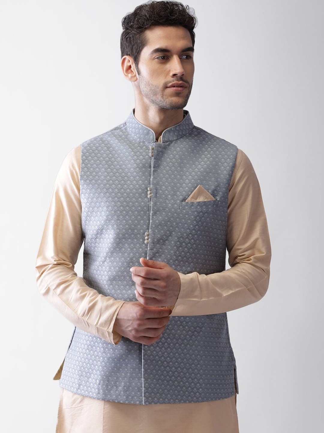 

KISAH Men Grey Printed Nehru Jacket