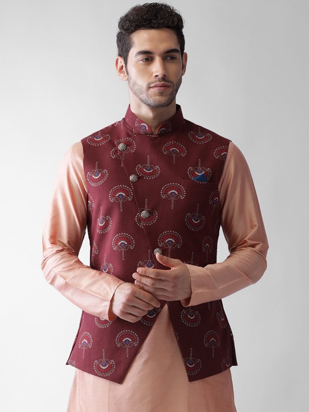 

KISAH Men Maroon Printed Nehru Jacket