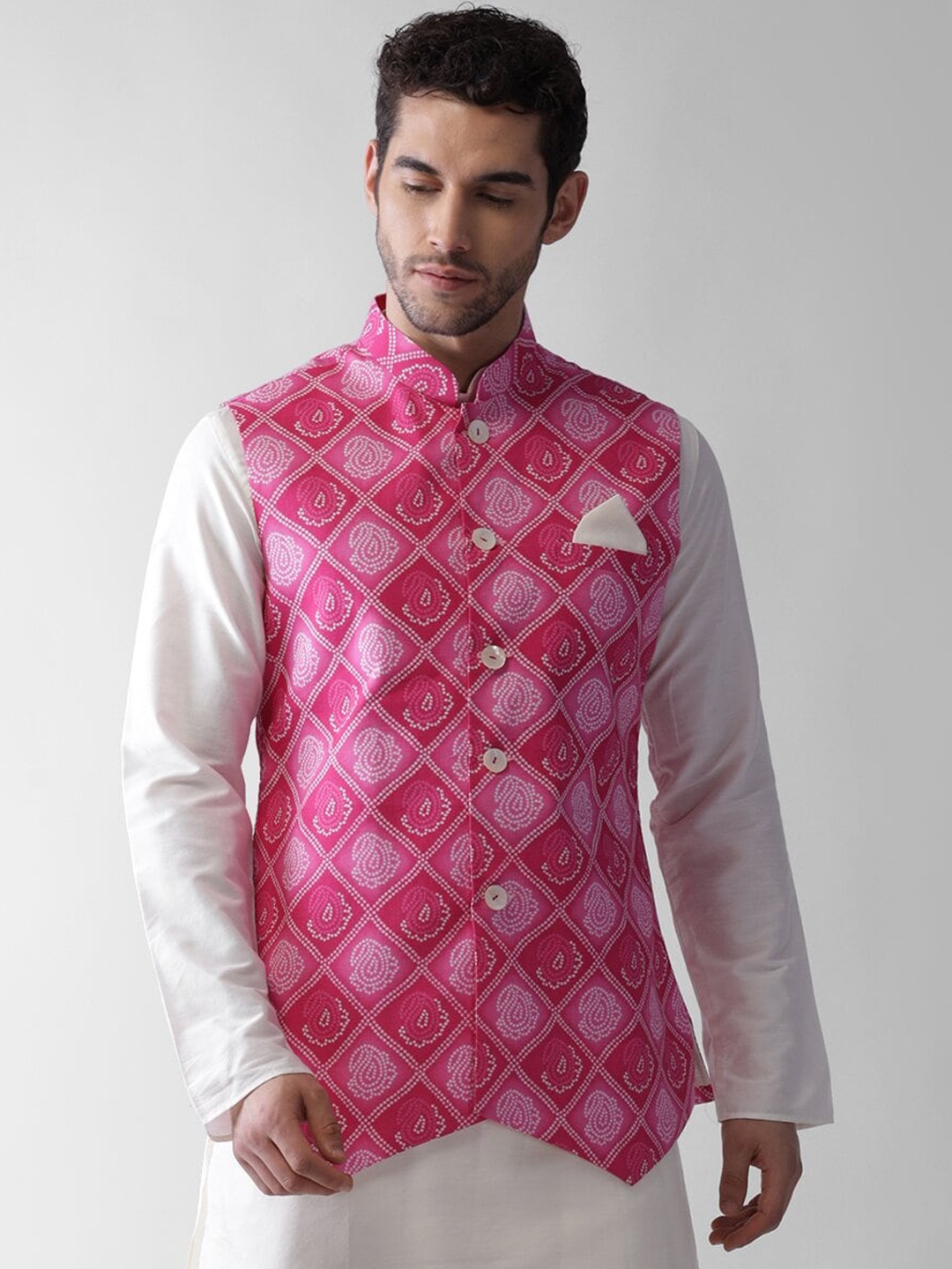 

KISAH Men Pink Printed Nehru Jacket