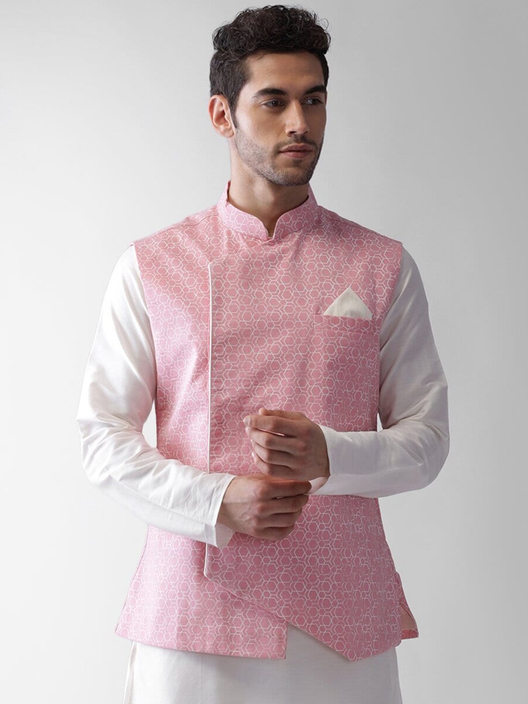 

KISAH Men Pink Printed Nehru Jacket