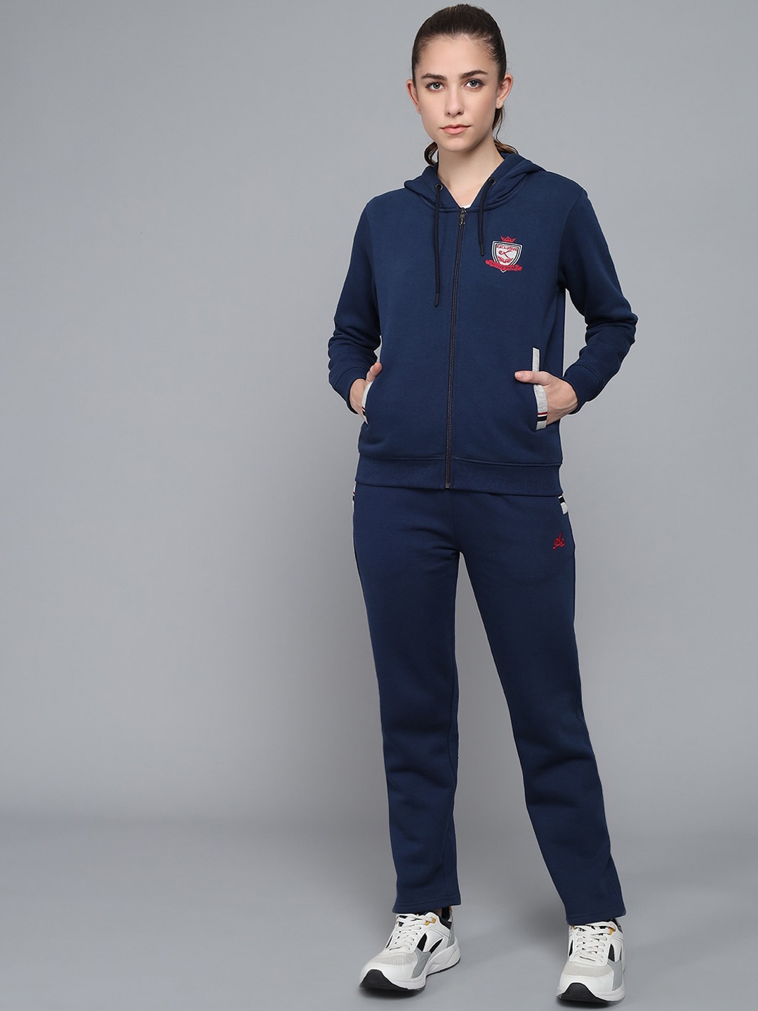 

ANTI CULTURE Women Navy Blue Solid Cotton Track Suit