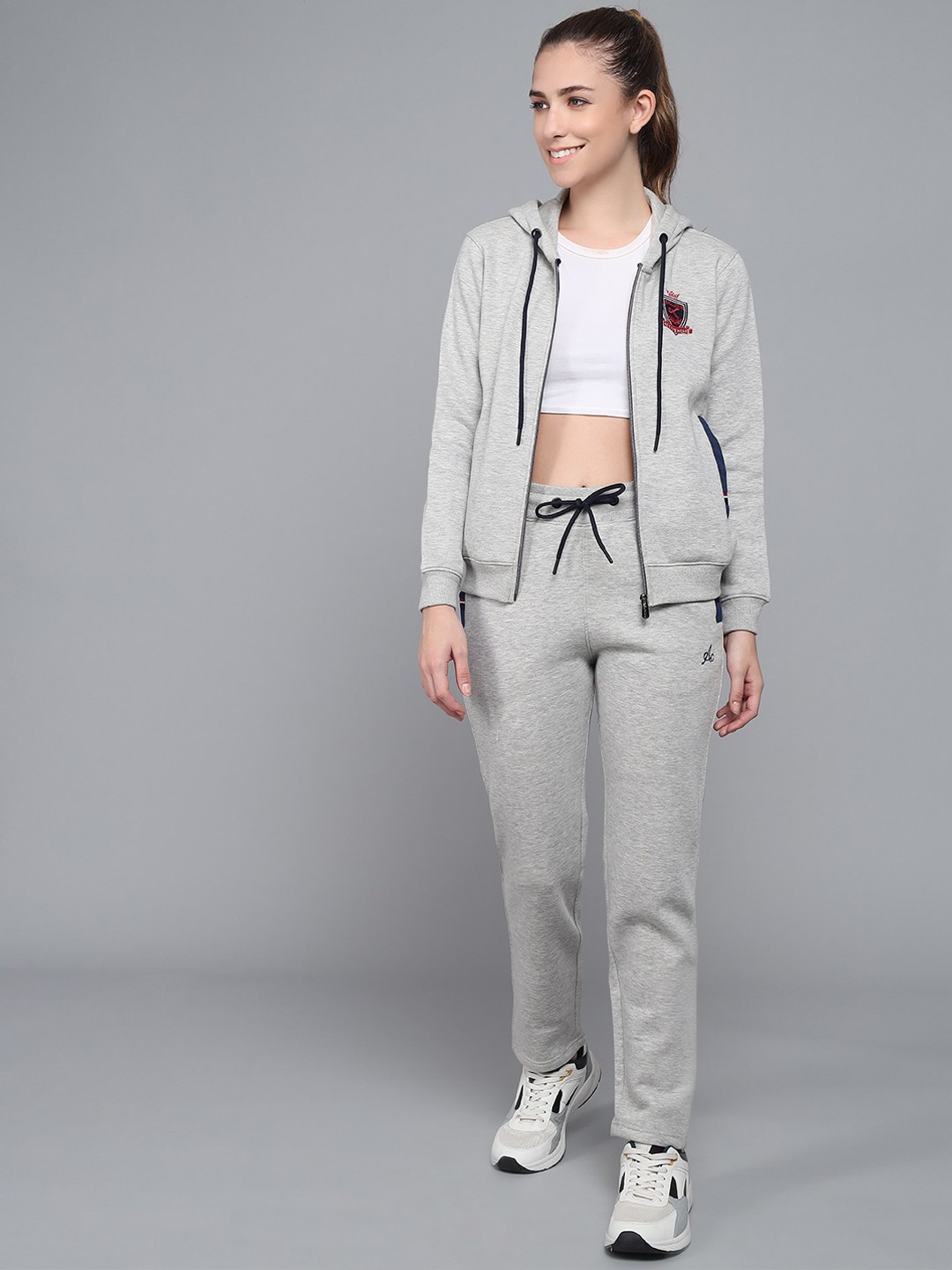 

ANTI CULTURE Women Grey Solid Cotton Tracksuit