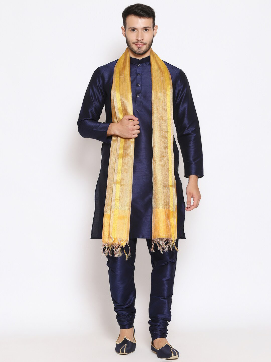 

Dupatta Bazaar Men Gold-Coloured & Yellow Striped Dupatta with Zari