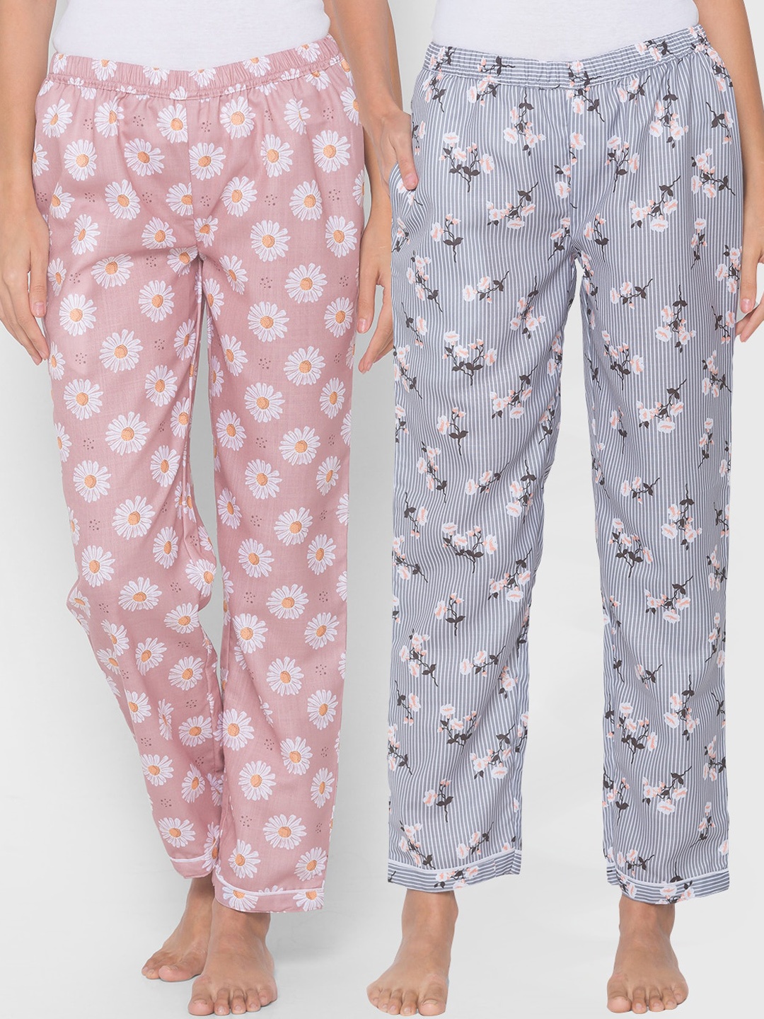 

FashionRack Women Pack of 2 -Grey & Pink Printed Lounge Pants