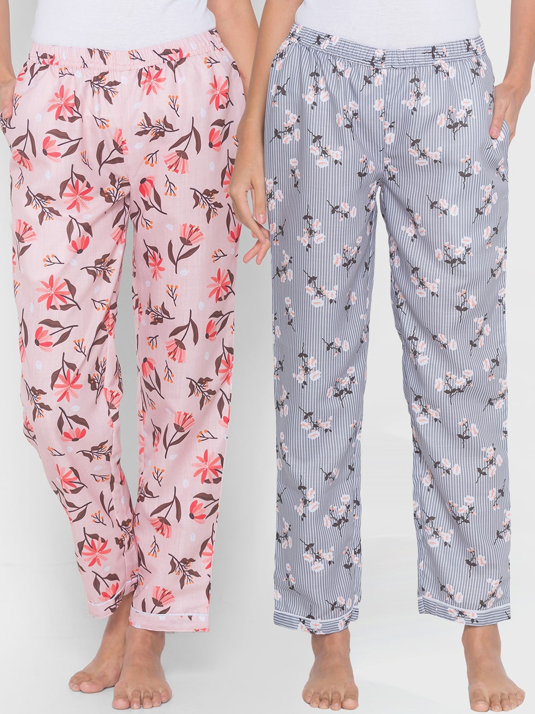 

FashionRack Women Grey & Pink Pack of 2 Printed Track Pants