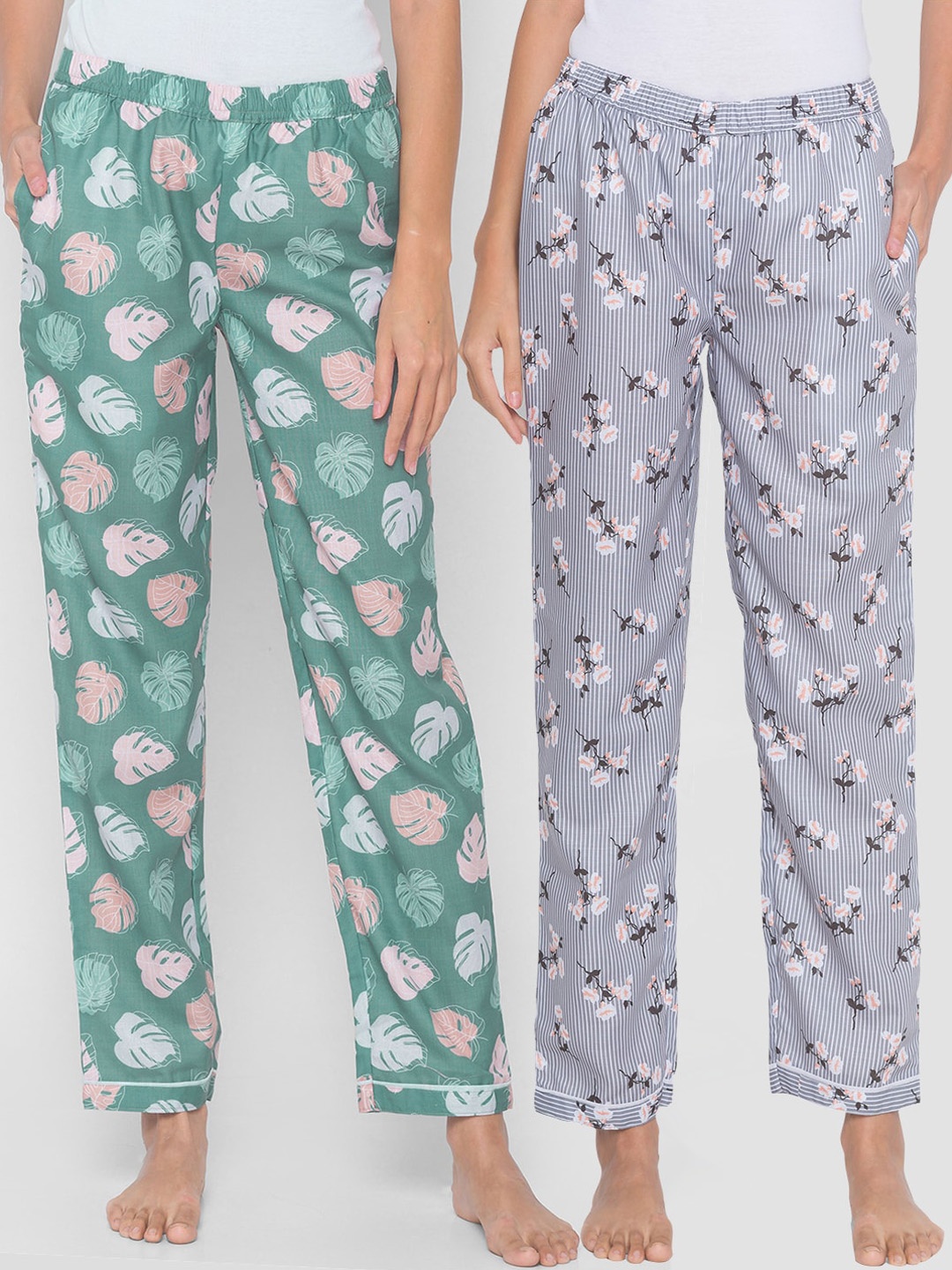 

FashionRack Women Grey & Blue Pack of 2 Printed Cotton Lounge Pants