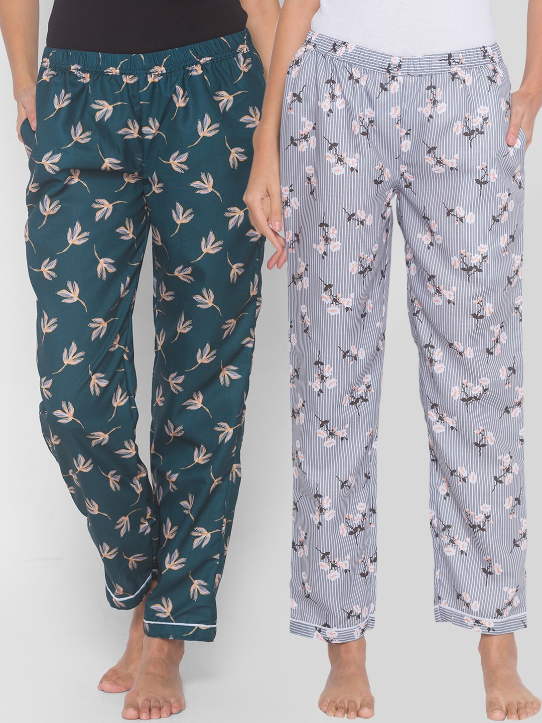 

FashionRack Women Pack of 2 Grey & Green Printed Lounge Pants