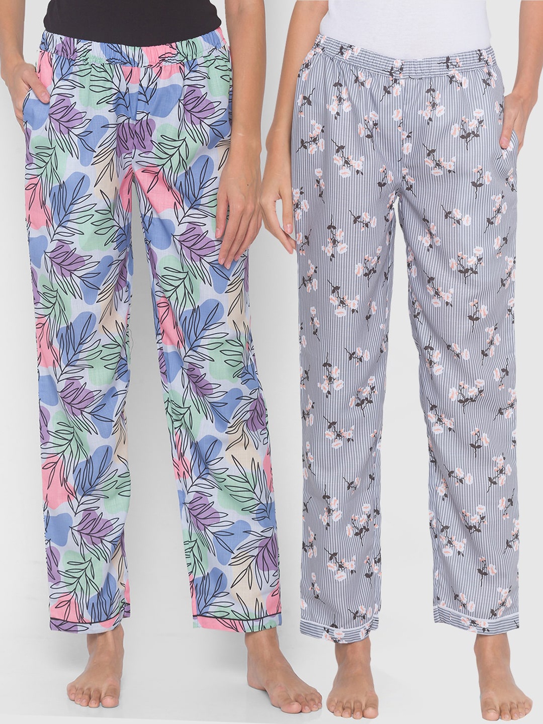 

FashionRack Women Pack of 2 Grey & Blue Printed Lounge Pants