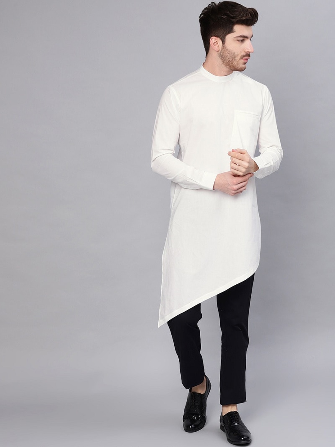 

See Designs Men White Asymmetric Kurta