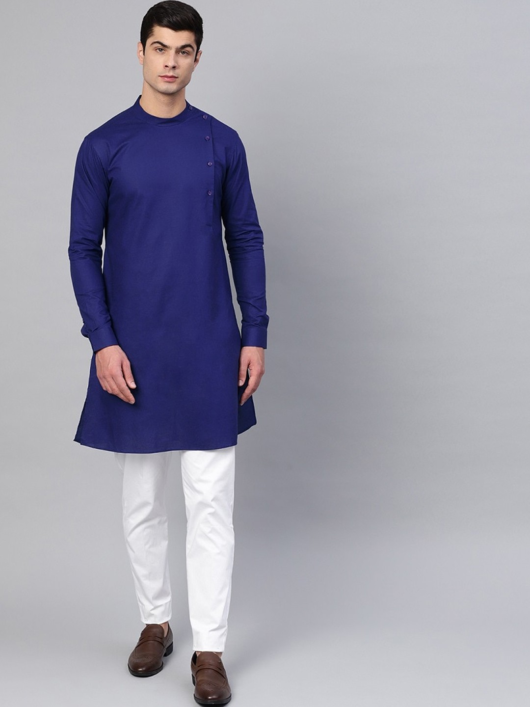 

See Designs Men Blue Thread Work Asymmetric Kurta