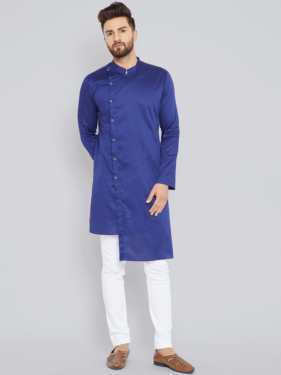 

See Designs Men Blue Asymmetric Pure Cotton Kurta