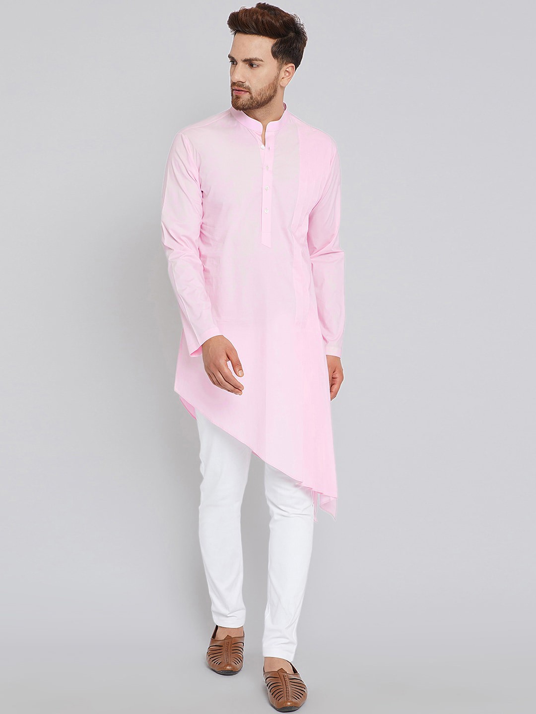 

See Designs Men Pink Pure Cotton Asymmetric Kurta