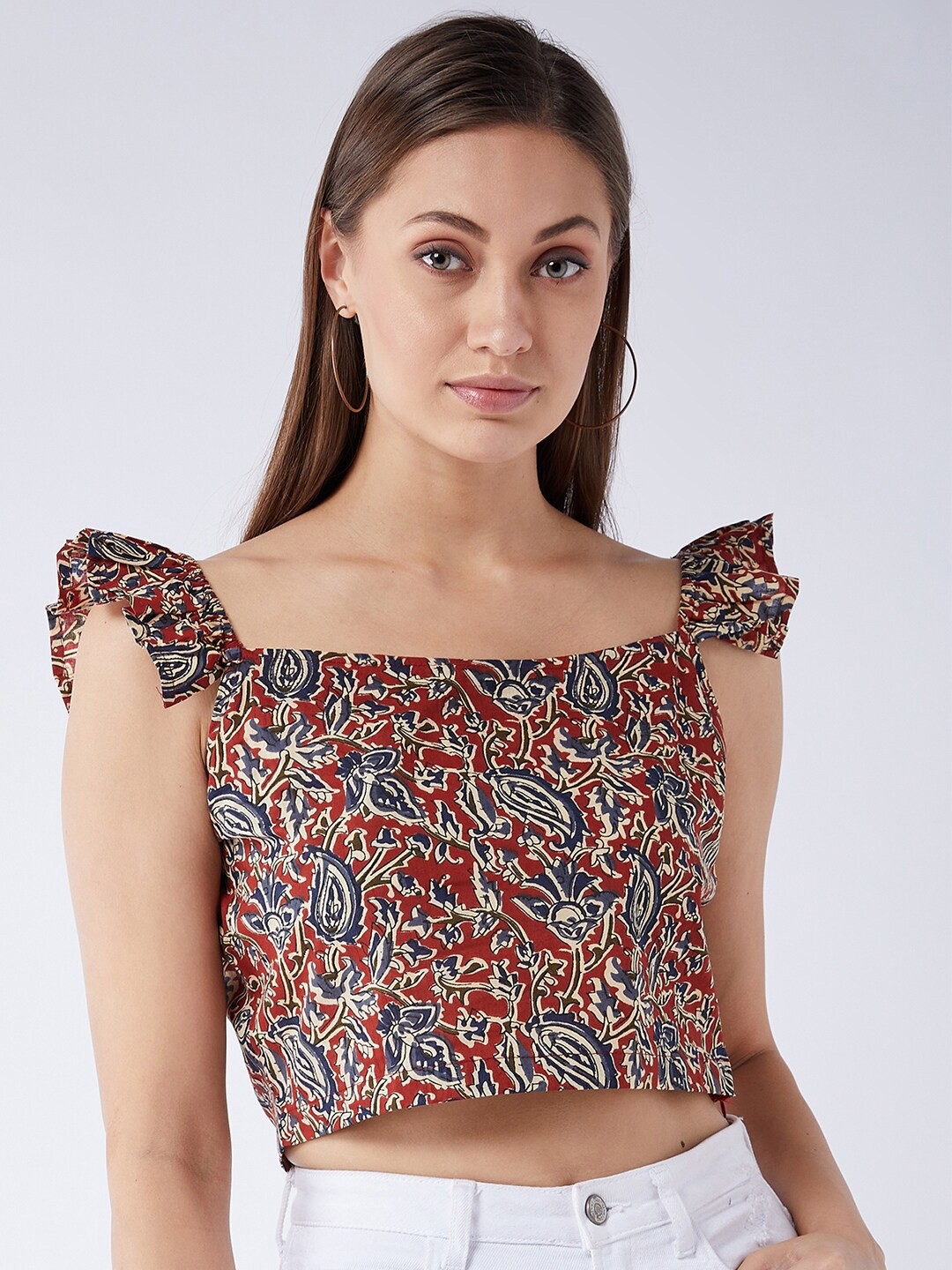

InWeave Maroon Floral Regular Crop Top