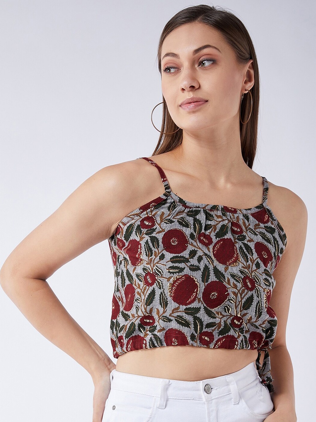 

InWeave Grey Regular Ethnic Motif Printed Regular Crop Top