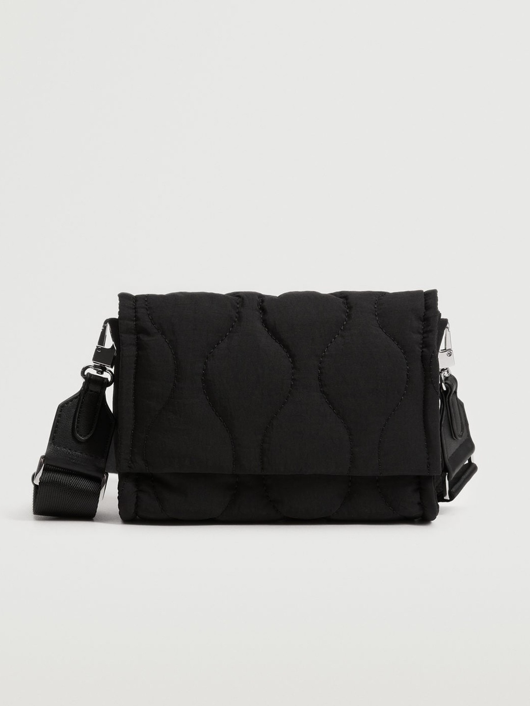 

MANGO Black Quilted Structured Sling Bag with Detachable Sling Strap