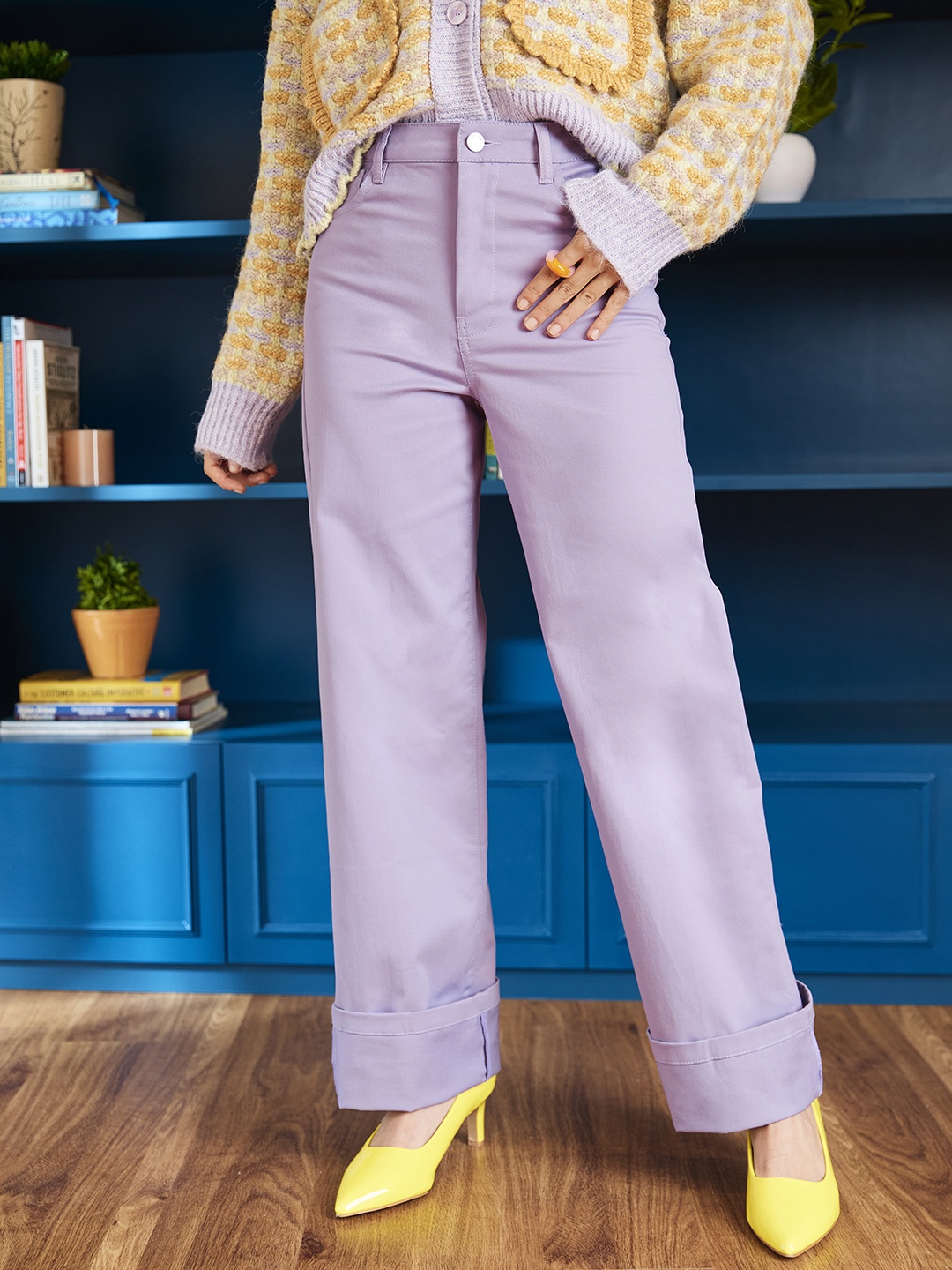 

MANGO Women Lavender Solid Regular Trousers
