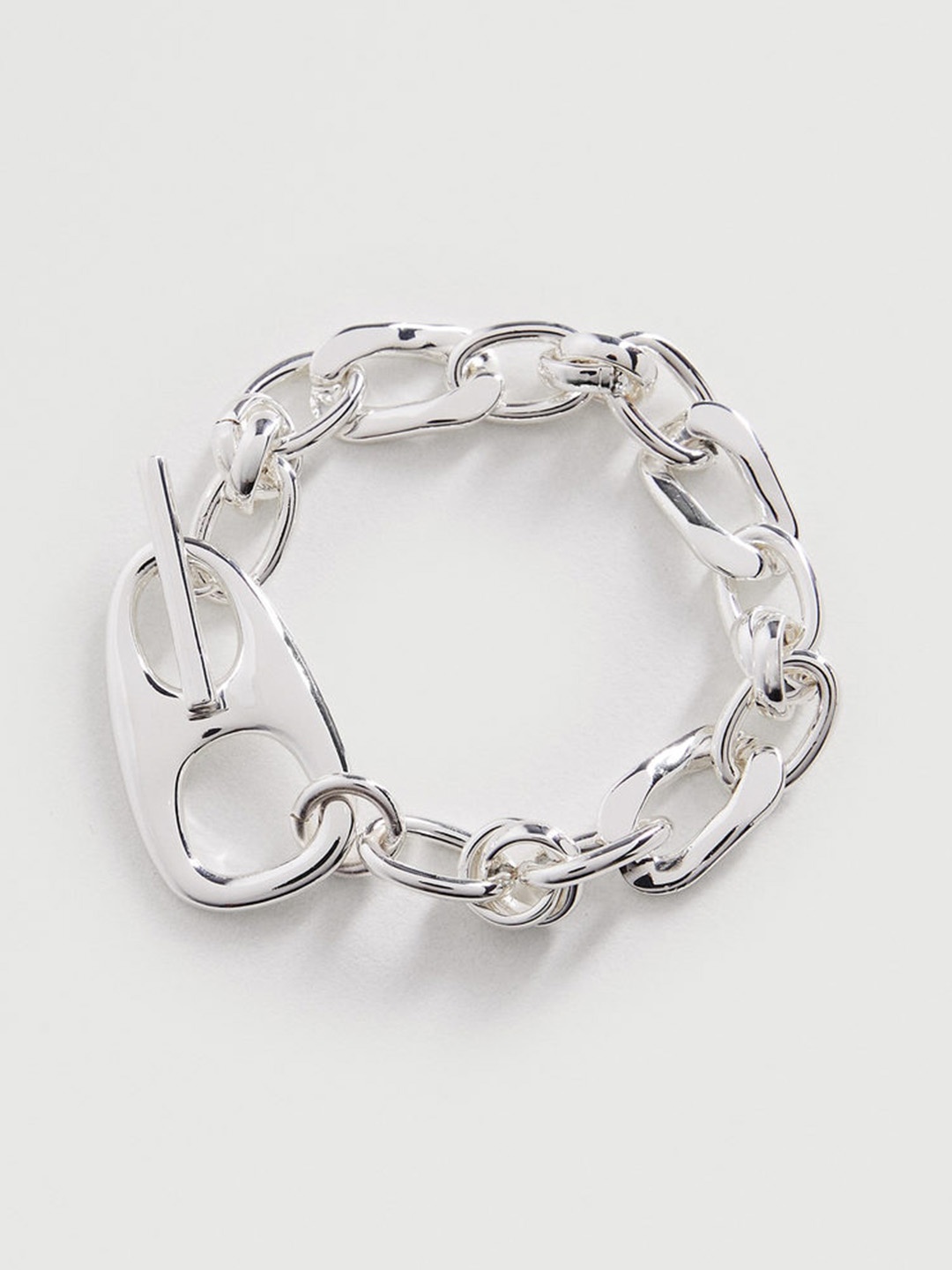 

MANGO Women Silver-Toned Link Cuff Bracelet