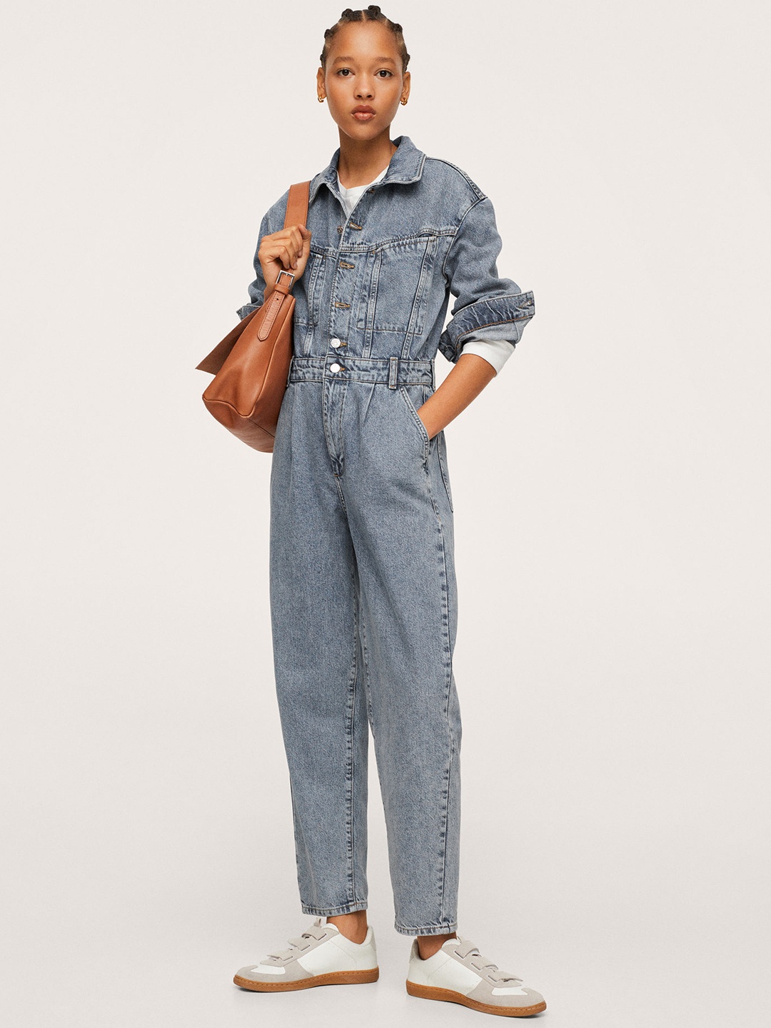 

MANGO Blue Pure Cotton Washed Denim Jumpsuit