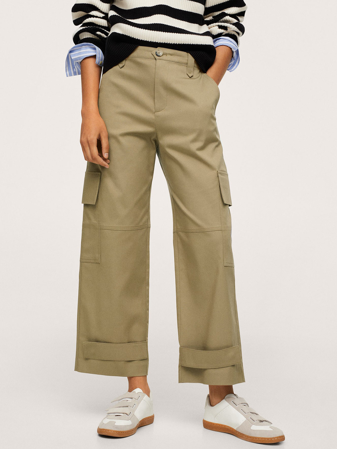 

MANGO Women Khaki High-Rise Cargo Trousers