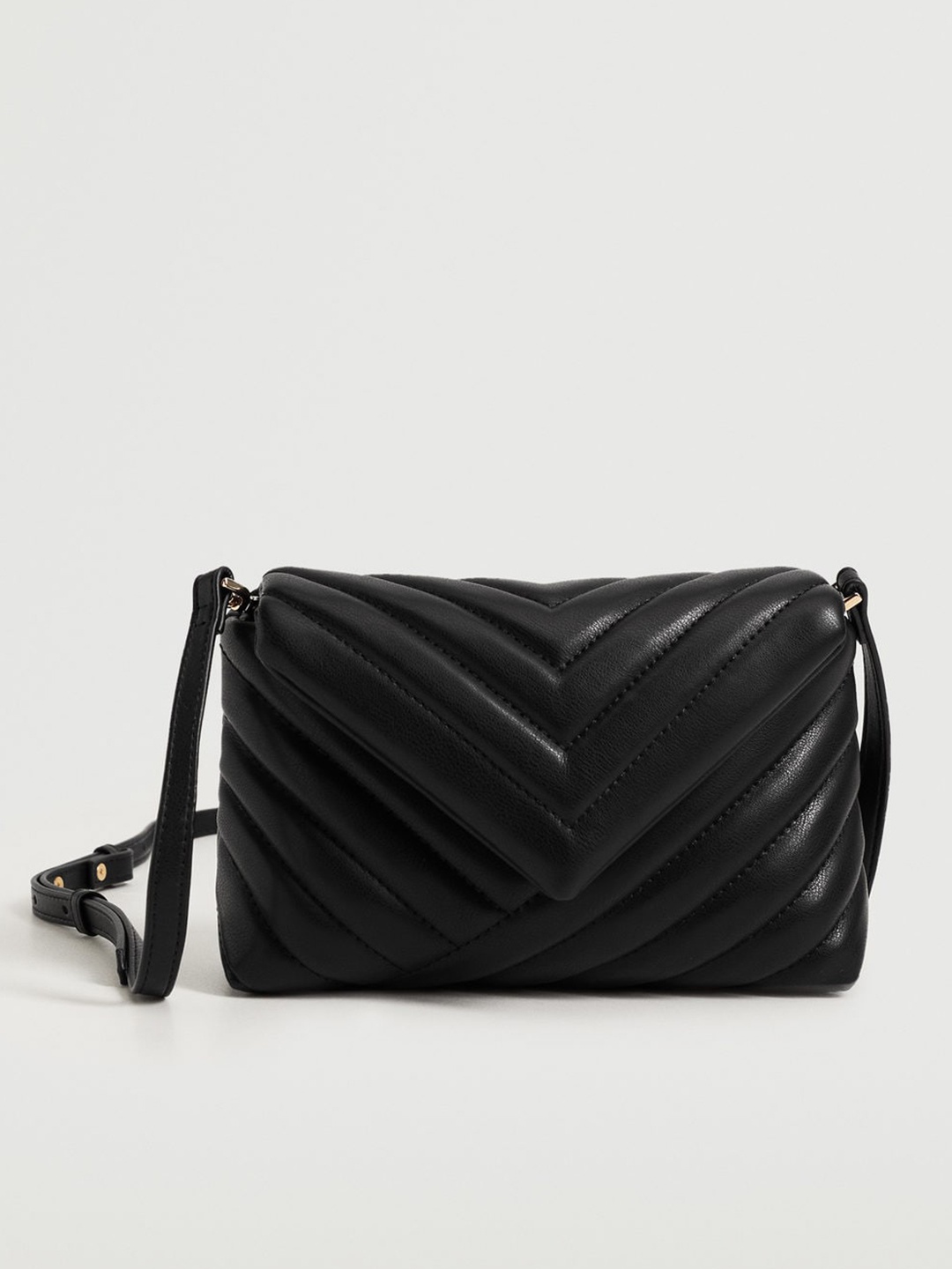 

MANGO Black Quilted Structured Sling Bag with Detachable Sling Strap