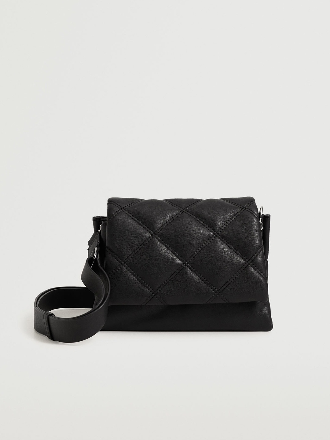 

MANGO Black Quilted Structured Small Sling Bag