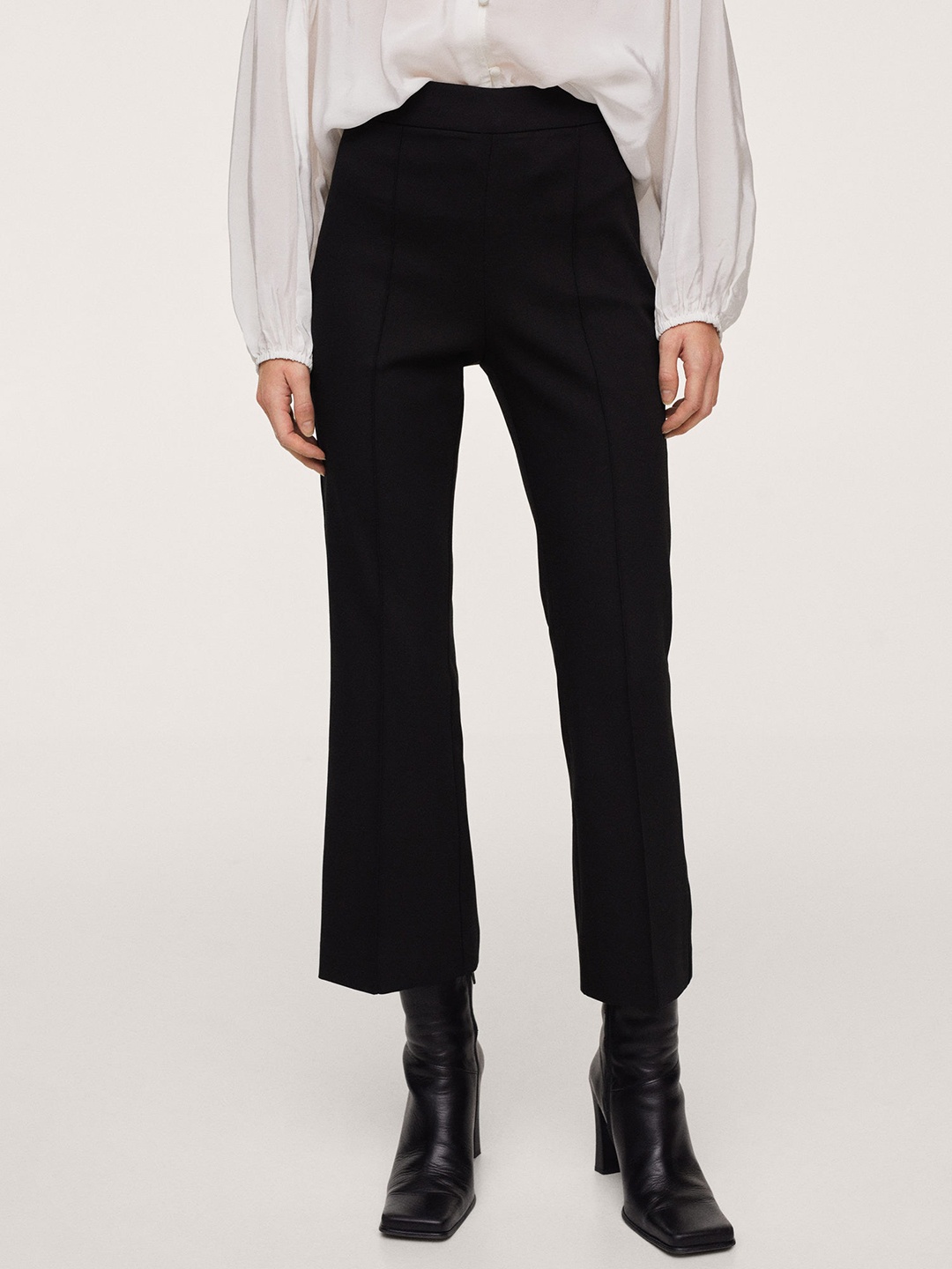 

MANGO Women Black Solid Pleated Regular Trousers