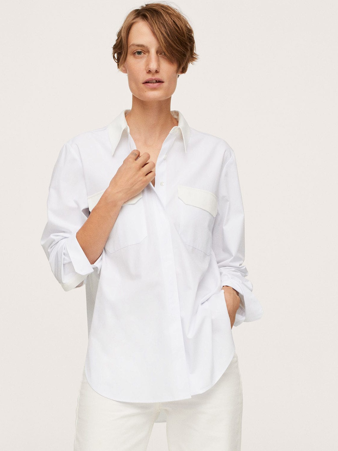 

MANGO Women White Solid Casual Shirt