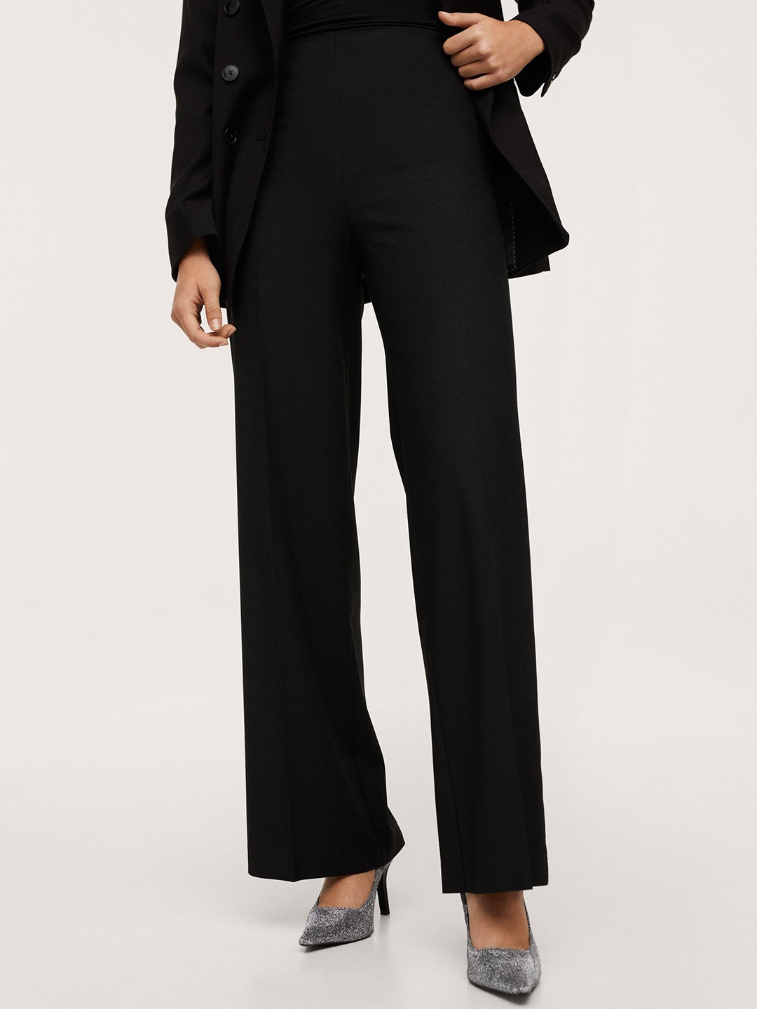 

MANGO Women Black Solid High-Rise Formal Trousers