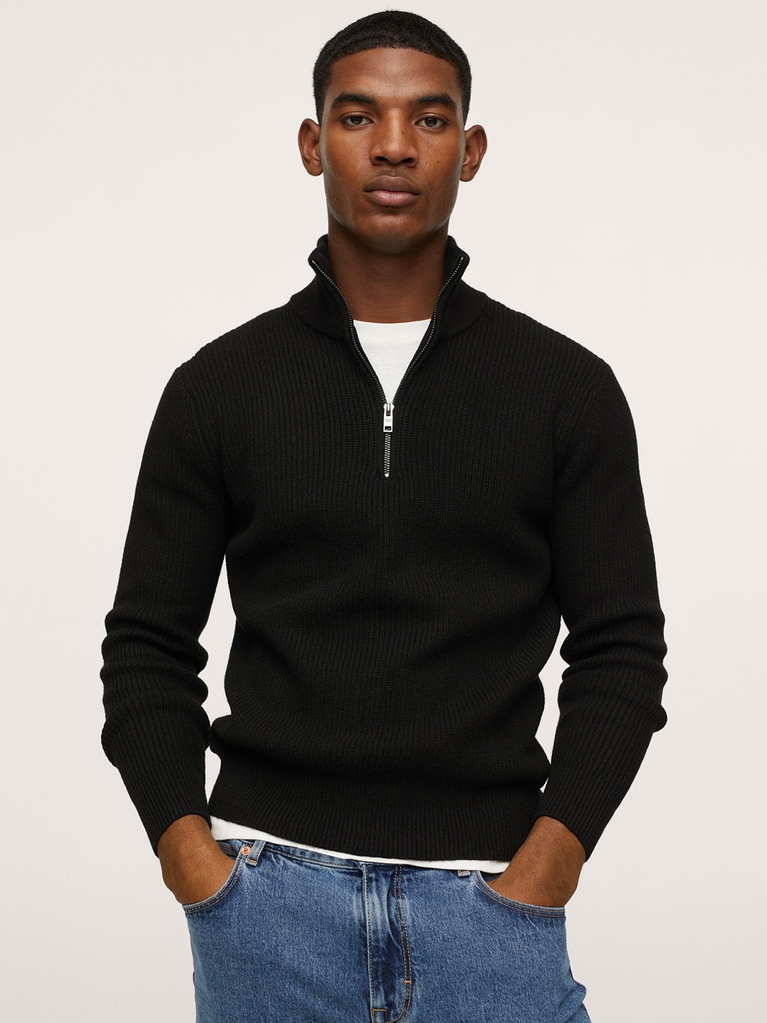 

MANGO MAN Men Black Self-Design Pullover Sweater