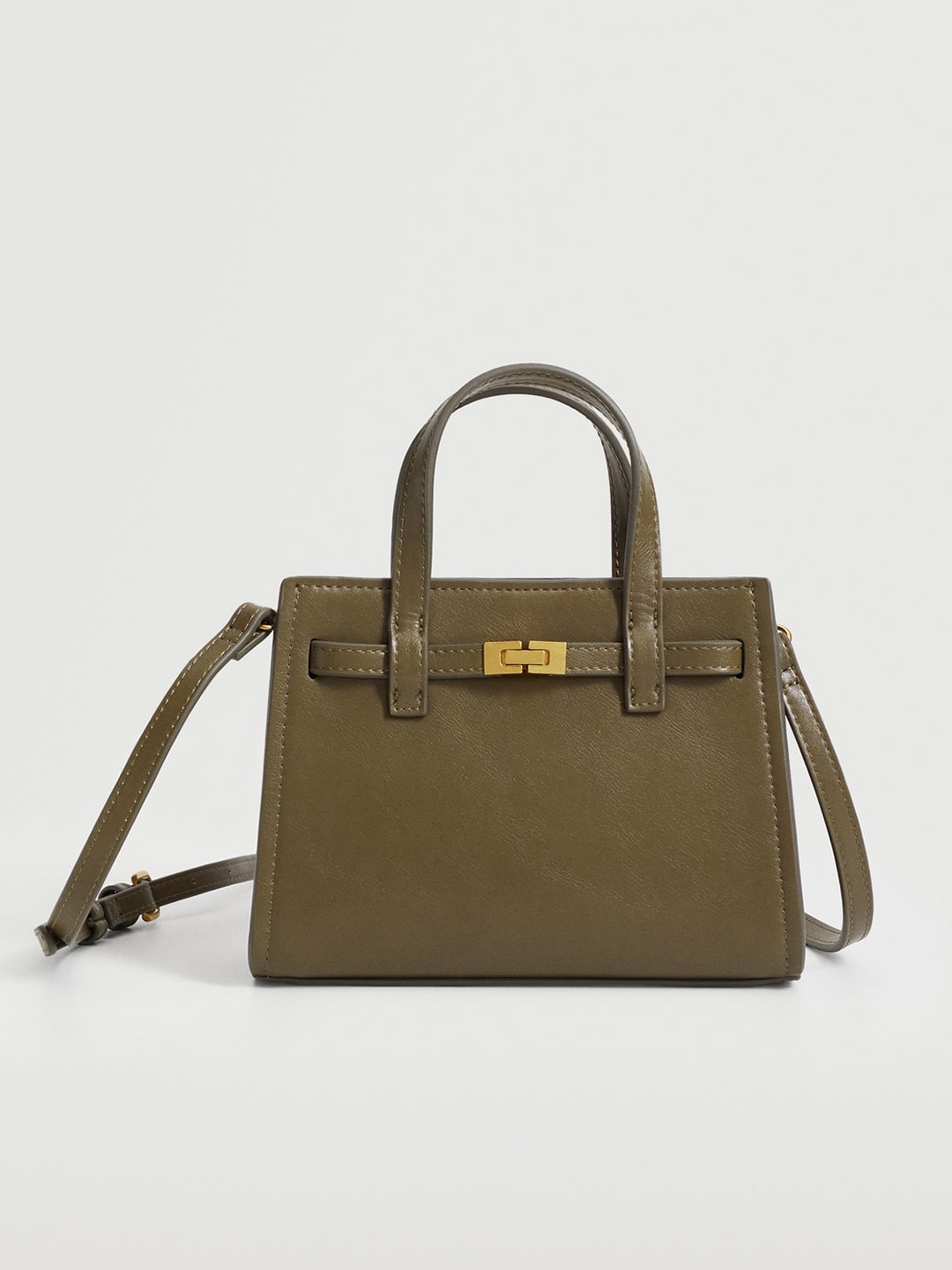 

MANGO Olive Green Solid Handheld Bag