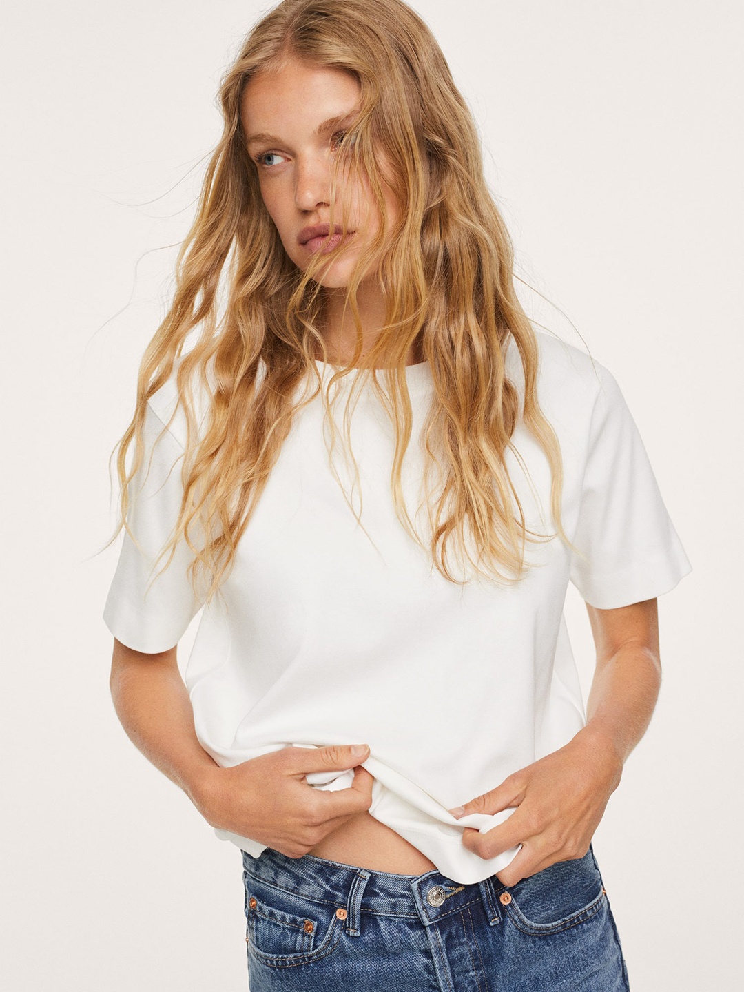 

MANGO Women White Cotton T-shirt