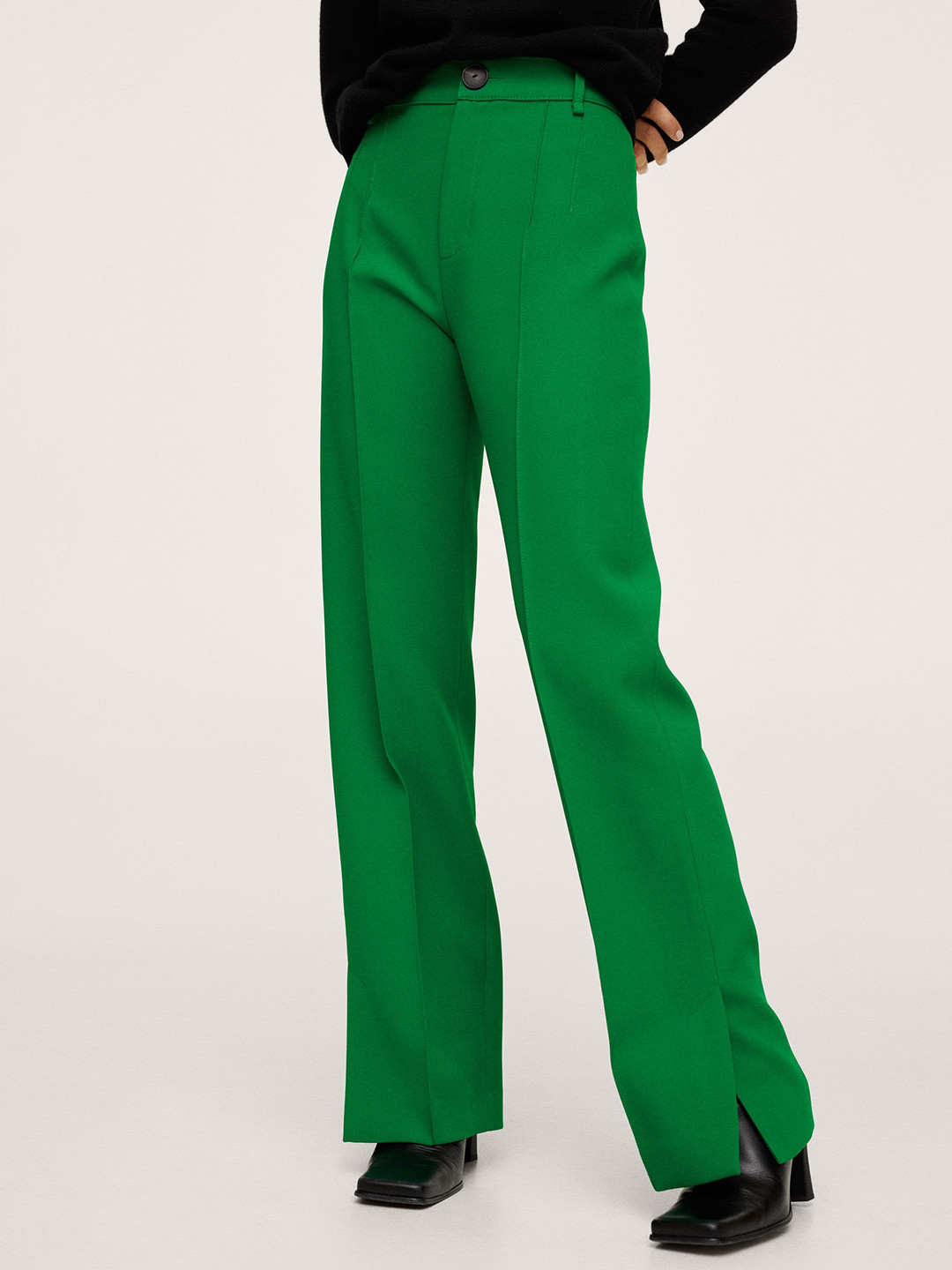 

MANGO Women Green Solid Pleated Parallel Trousers