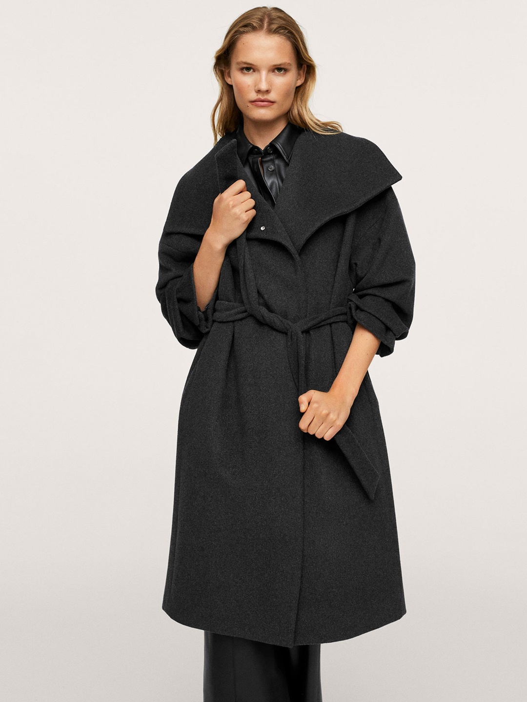 

MANGO Women Black Solid Trench Coat
