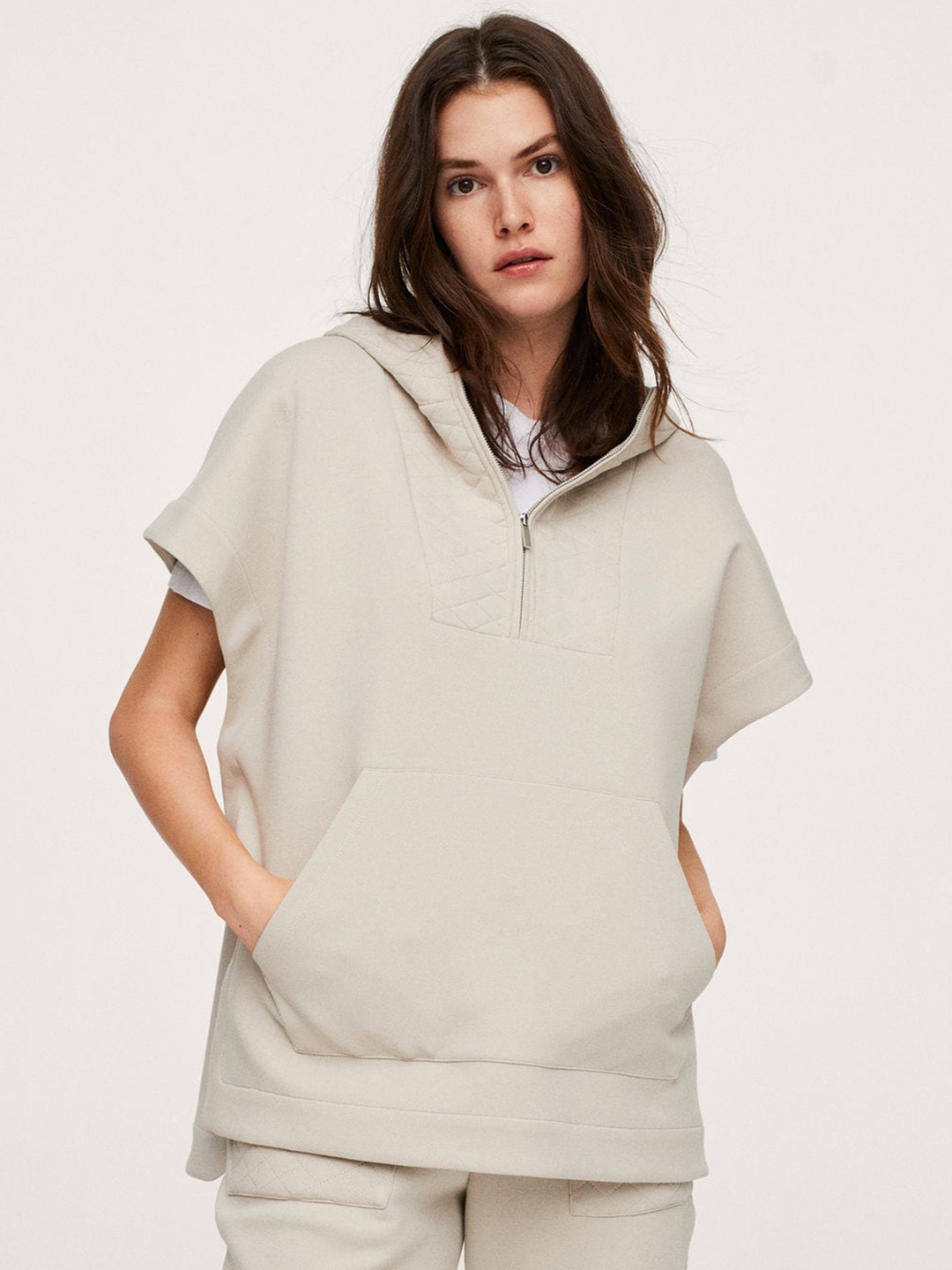 

MANGO Women Beige Hooded Sweatshirt