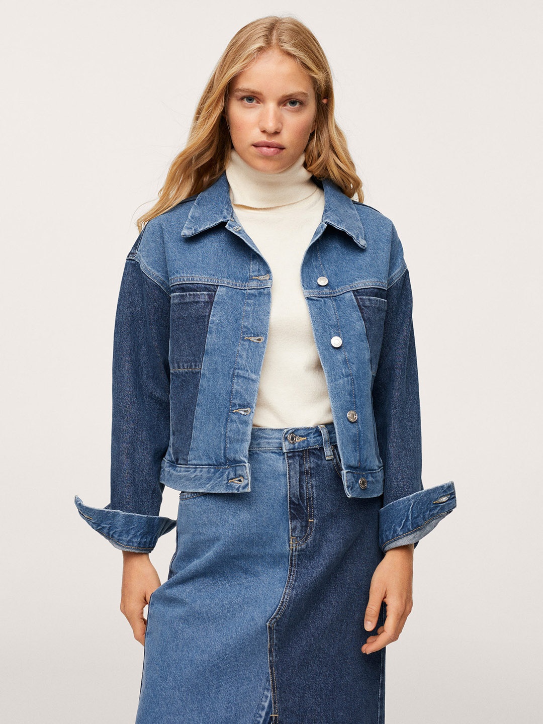 

MANGO Women Blue Washed Pure Cotton IGGY Denim Jacket