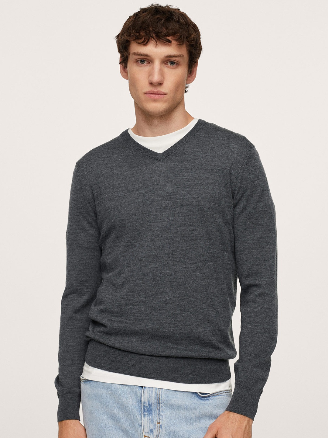 

MANGO MAN Charcoal Grey Solid Pullover