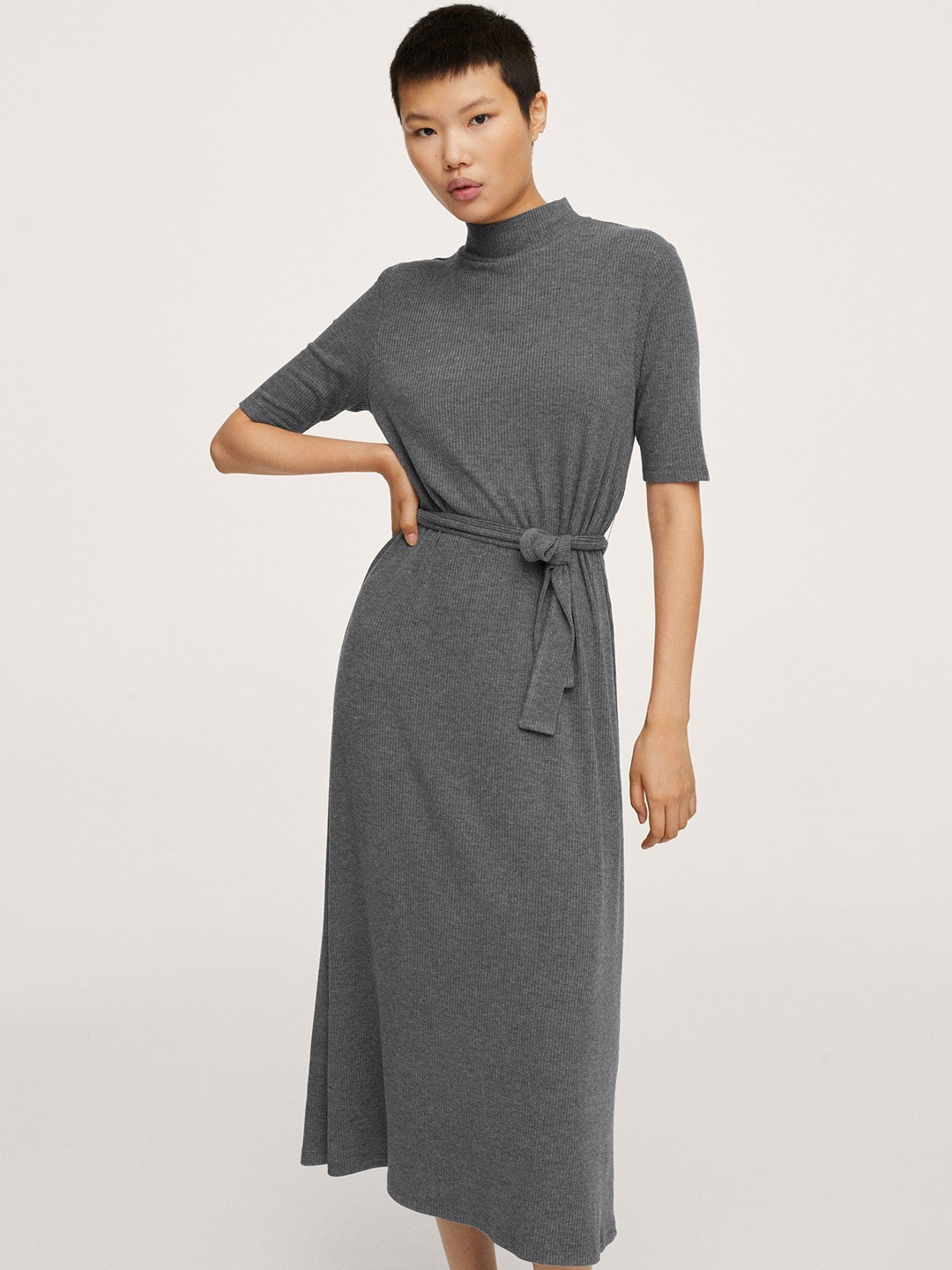 

MANGO Charcoal A-Line Midi Dress