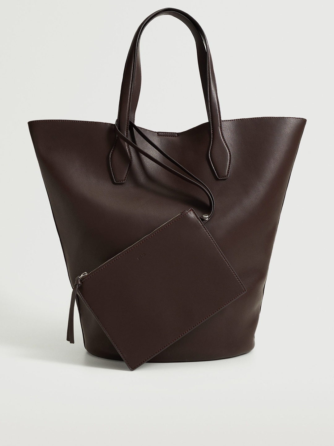 

MANGO Coffee Brown Solid Bucket Shoulder Bag with Non-Detachable Pouch