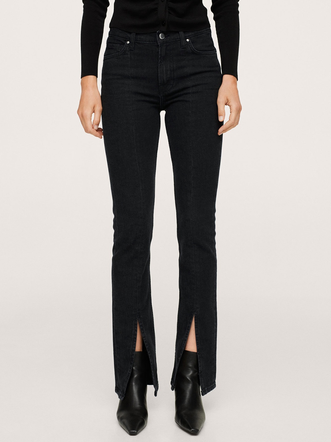 

MANGO Women Black Flared High-Rise Stretchable Jeans