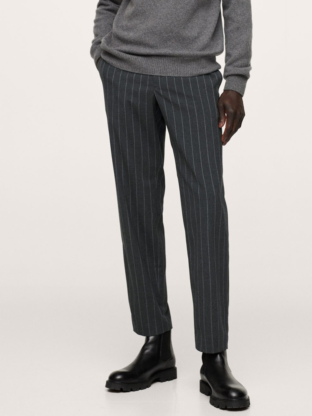 

MANGO MAN Charcoal Striped Joggers Trouser