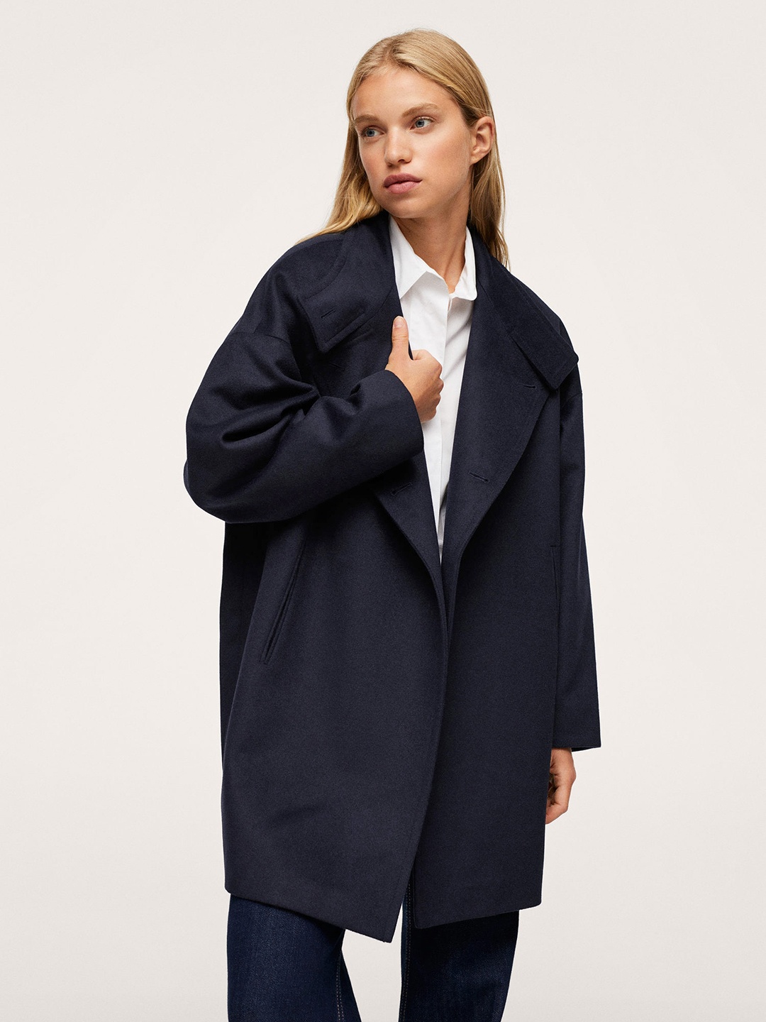 

MANGO Women Navy Blue TROPEZ Longline Overcoat