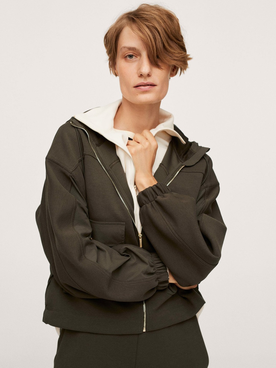 

MANGO Women Olive Green Hooded Sweatshirt